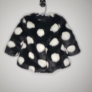 KATE SPADE Girls Size 12m Black White Faux Fur Lined Polka Dot Jacket Co…